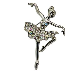Vintage Unsigned Ballerina Brooch Pin Sparkly Retro Jewelry
